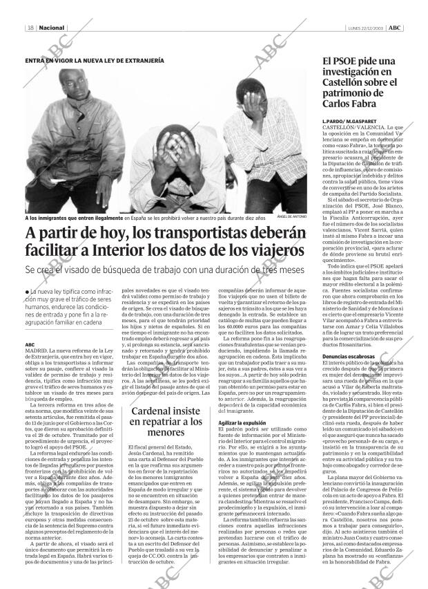 ABC MADRID 22-12-2003 página 18