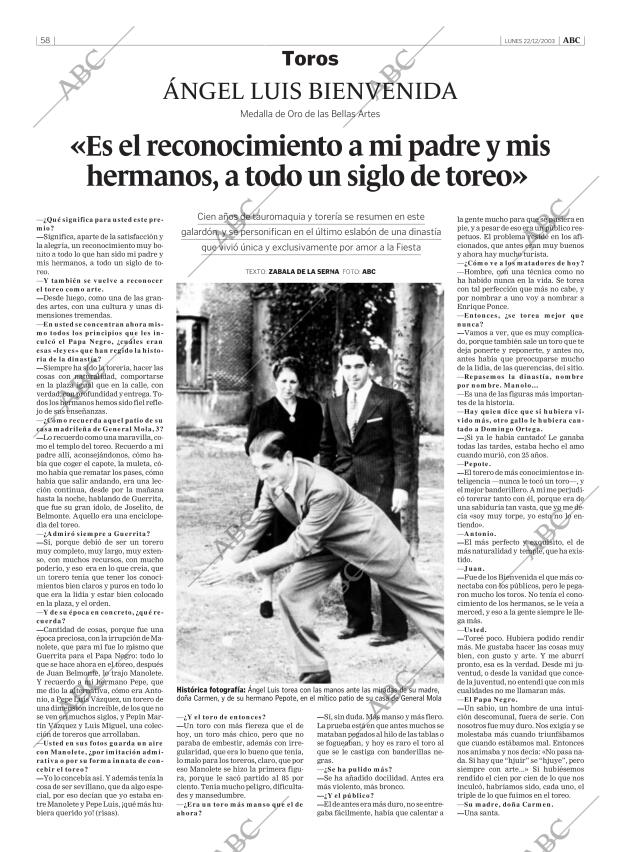 ABC MADRID 22-12-2003 página 58