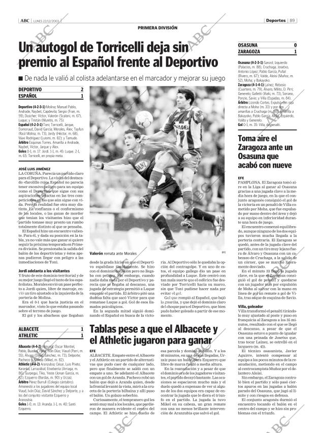 ABC MADRID 22-12-2003 página 89