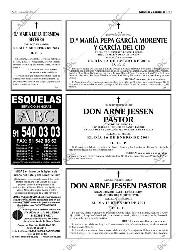 Esquelas Canal 7 Costa Rica Periodico Abc Madrid 17 01 2004 Portada Archivo Abc