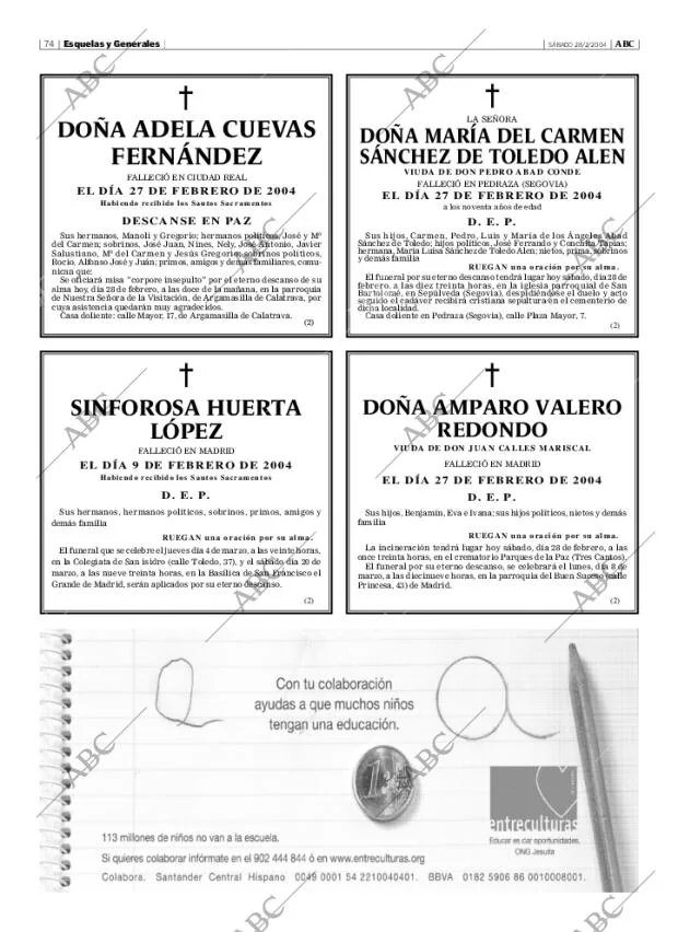 ABC MADRID 28-02-2004 página 74