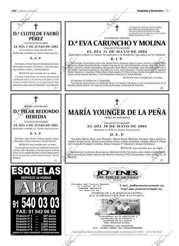 Esquelas Canal 7 Costa Rica Periodico Abc Madrid 02 06 2004 Portada Archivo Abc