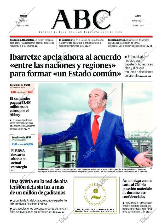 ABC MADRID 27-07-2004 página 1