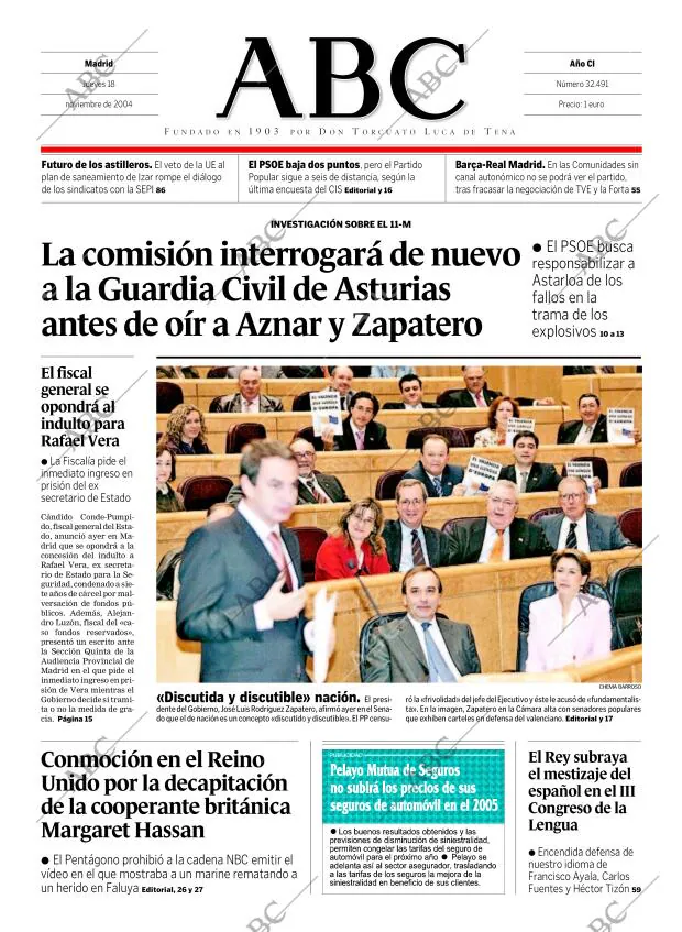 ABC MADRID 18-11-2004 página 1