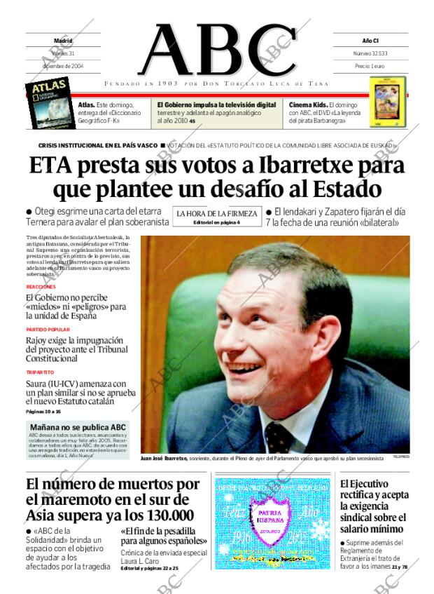 ABC MADRID 31-12-2004 página 1