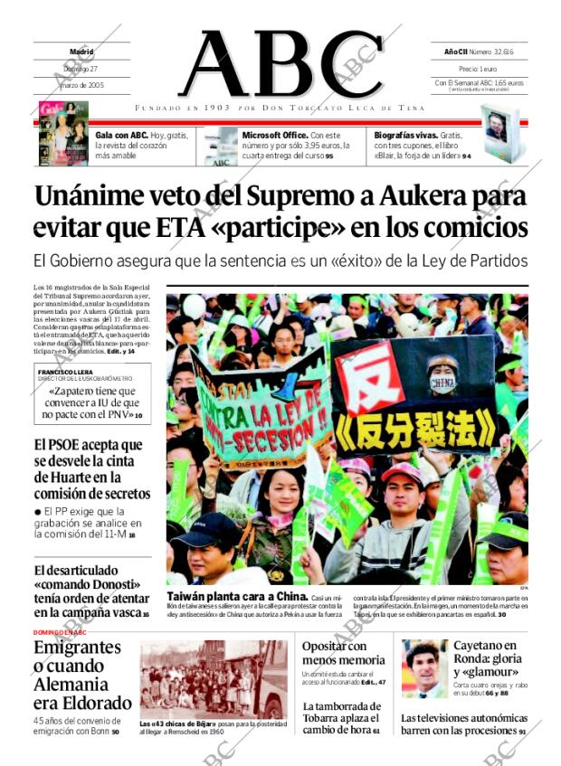 ABC MADRID 27-03-2005 página 1