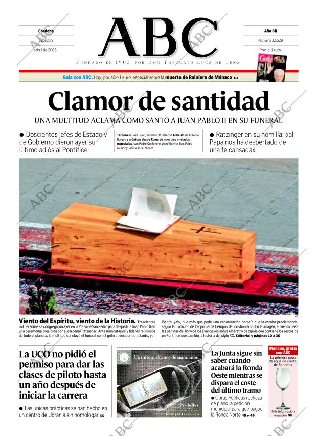 Periodico Abc Cordoba 09 04 2005 Portada Archivo Abc