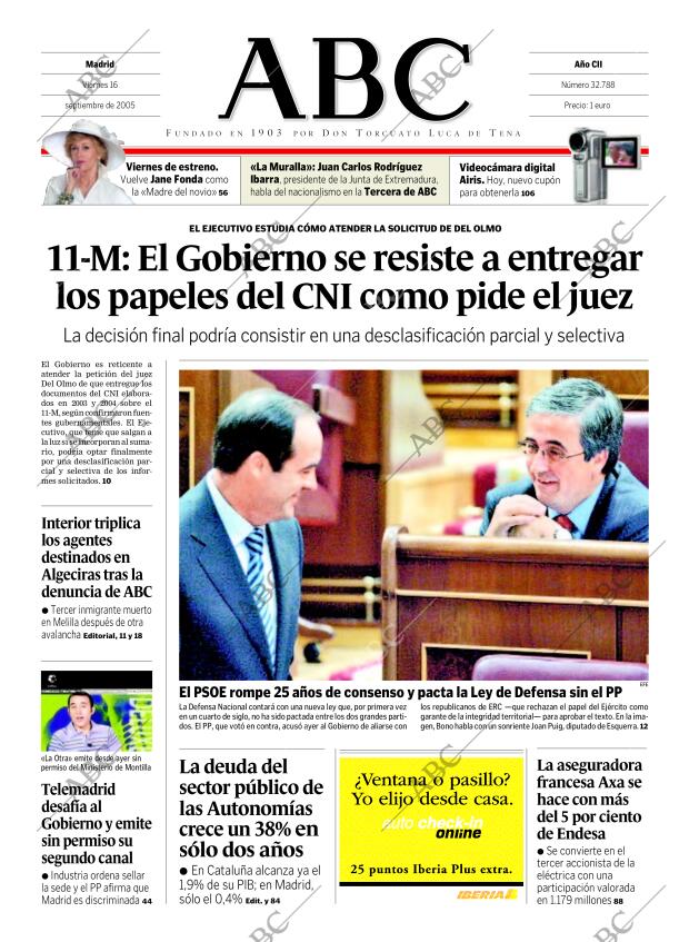 ABC MADRID 16-09-2005 página 1
