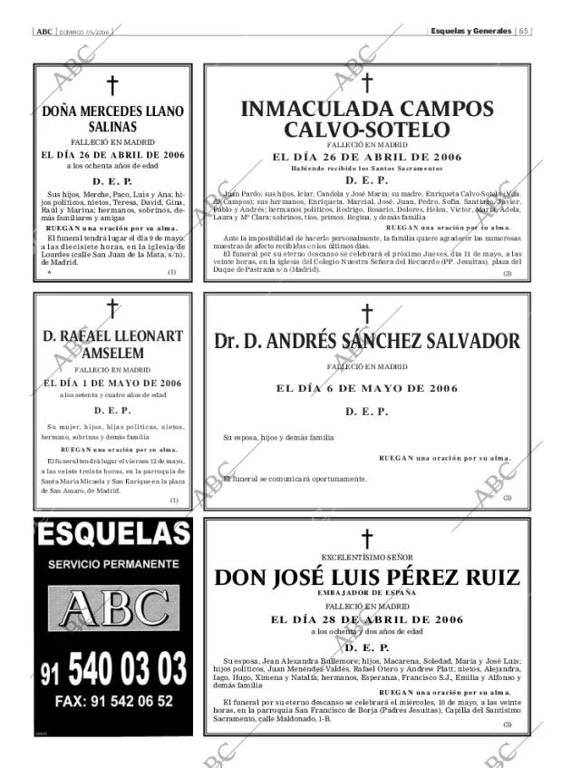 Esquelas Canal 7 Costa Rica Periodico Abc Madrid 07 05 2006 Portada Archivo Abc