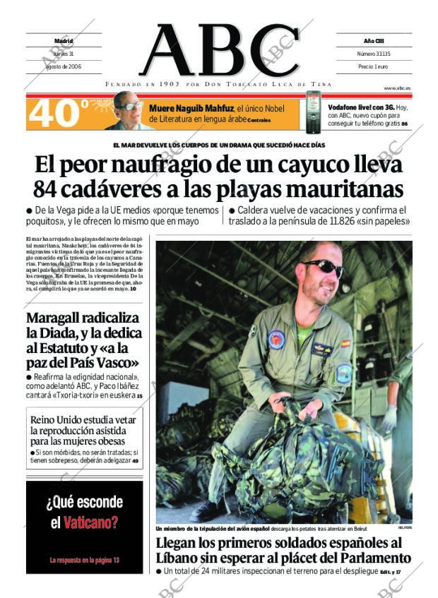 ABC MADRID 31-08-2006 página 1