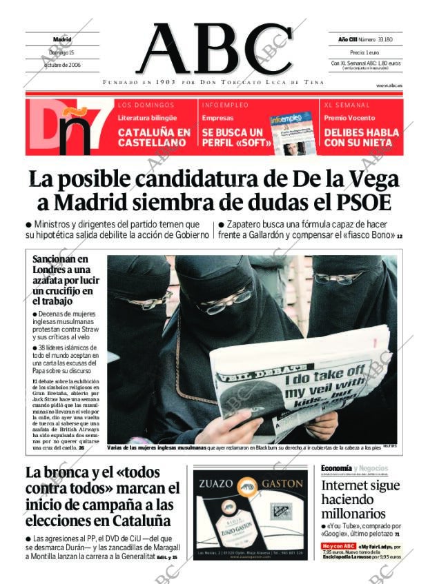 ABC MADRID 15-10-2006 página 1