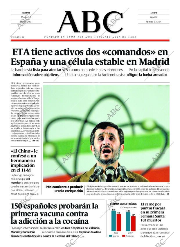 ABC MADRID 10-04-2007 página 1