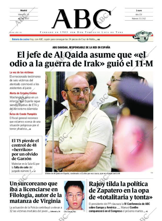 ABC MADRID 18-04-2007 página 1