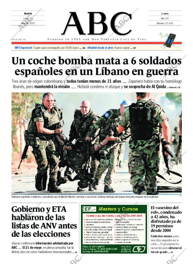 ABC MADRID 25-06-2007 página 1