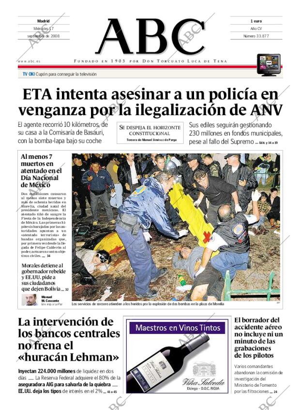 ABC MADRID 17-09-2008 página 1