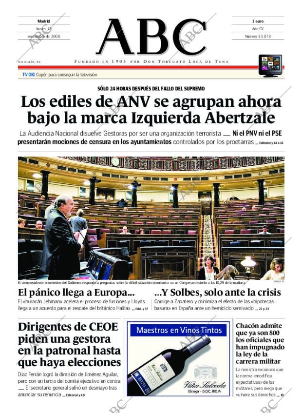 ABC MADRID 18-09-2008 página 1