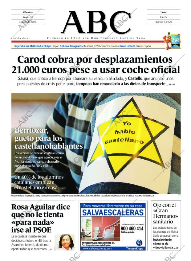 ABC CORDOBA 30-10-2008 página 1