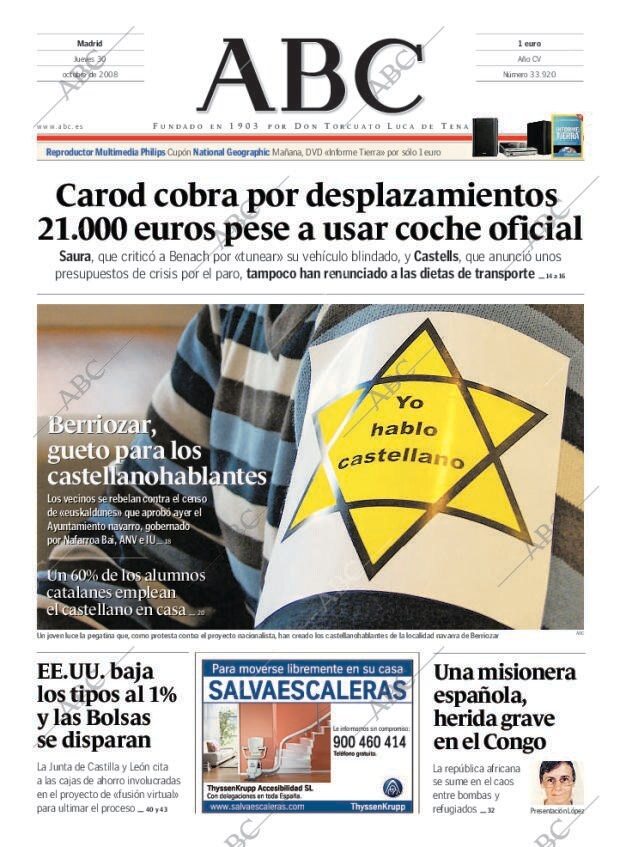 ABC MADRID 30-10-2008 página 1