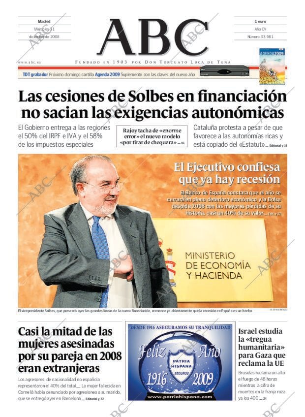 ABC MADRID 31-12-2008 página 1