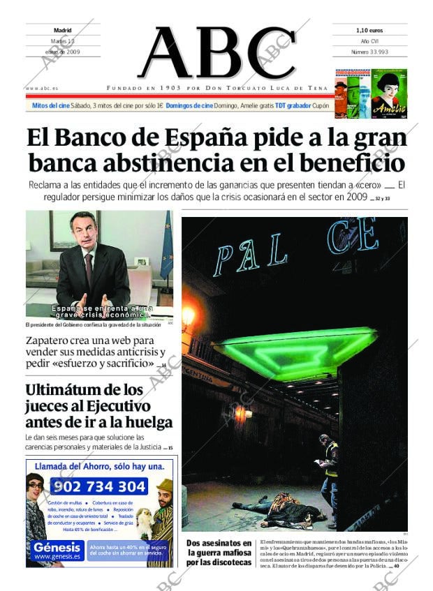 ABC MADRID 13-01-2009 página 1