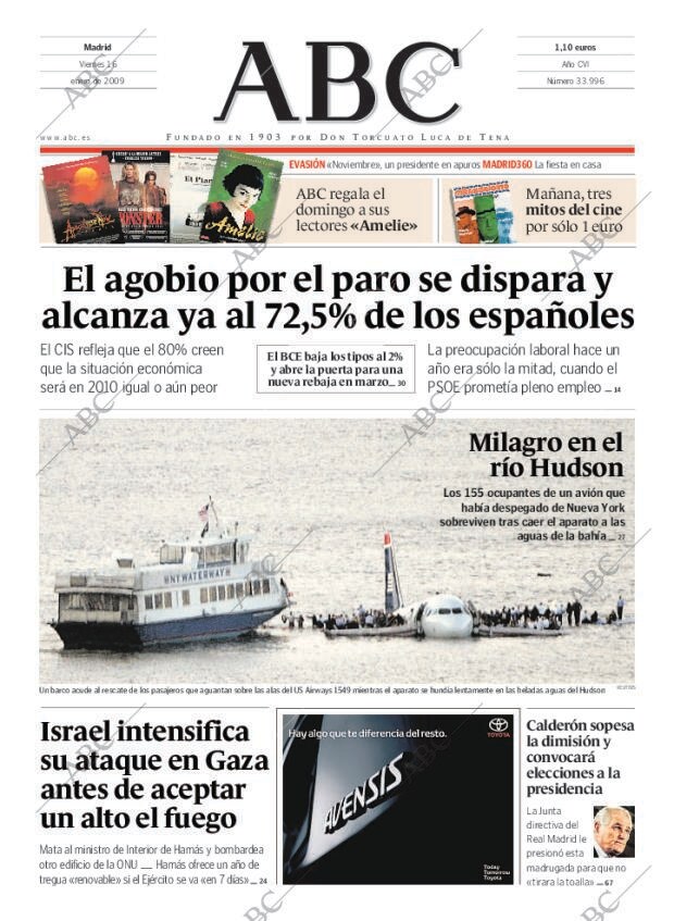 ABC MADRID 16-01-2009 página 1