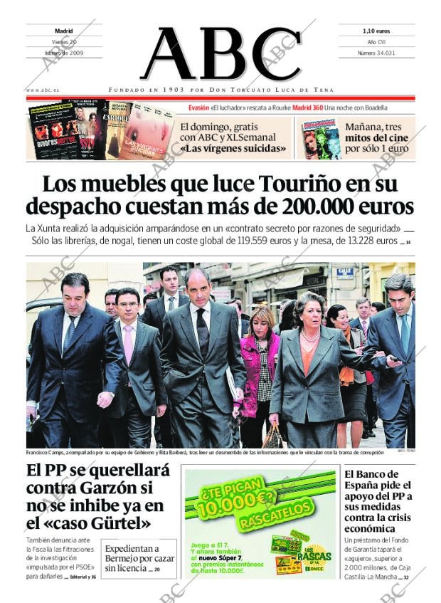 ABC MADRID 20-02-2009 página 1