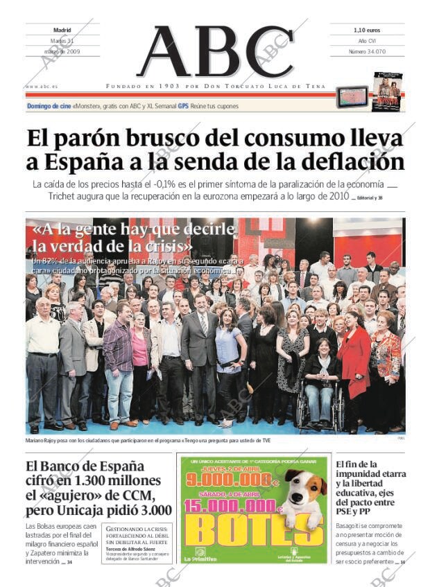 ABC MADRID 31-03-2009 página 1