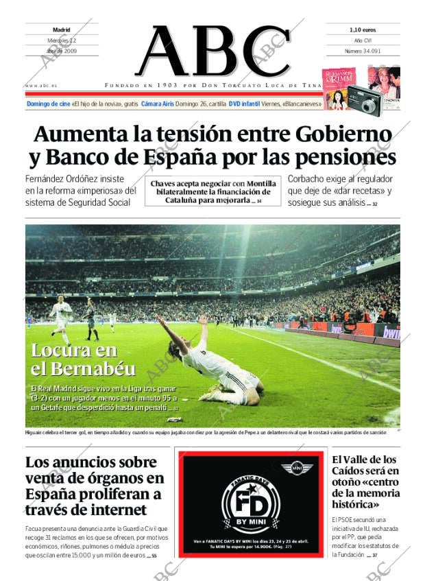 ABC MADRID 22-04-2009 página 1