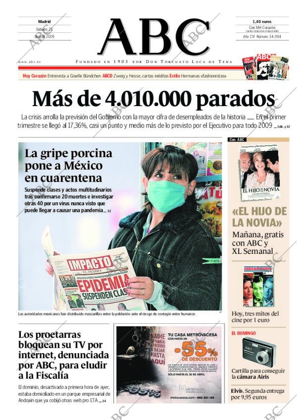 ABC MADRID 25-04-2009 página 1