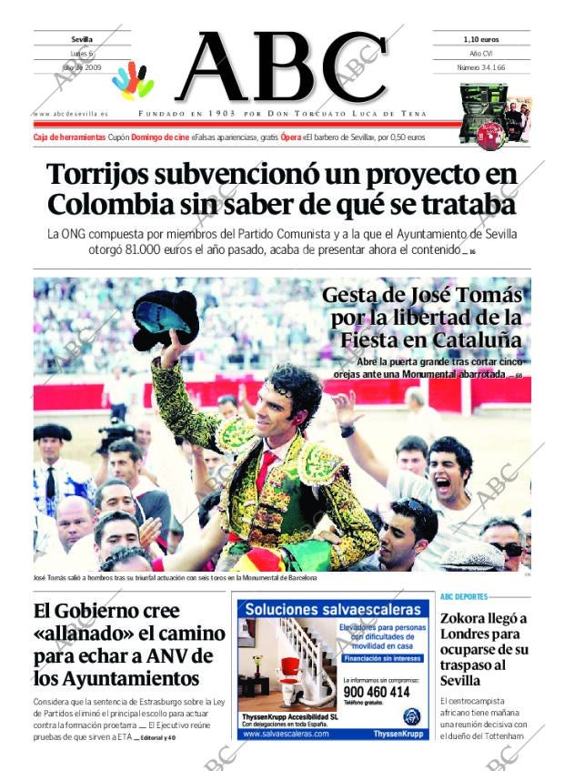 ABC SEVILLA 06-07-2009 página 1