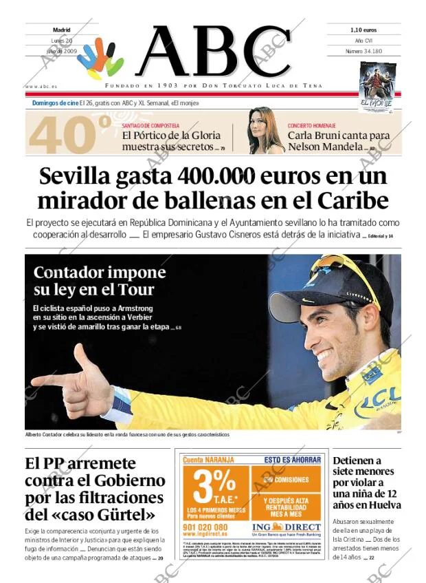 ABC MADRID 20-07-2009 página 1