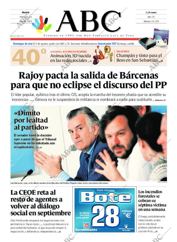 ABC MADRID 29-07-2009 página 1