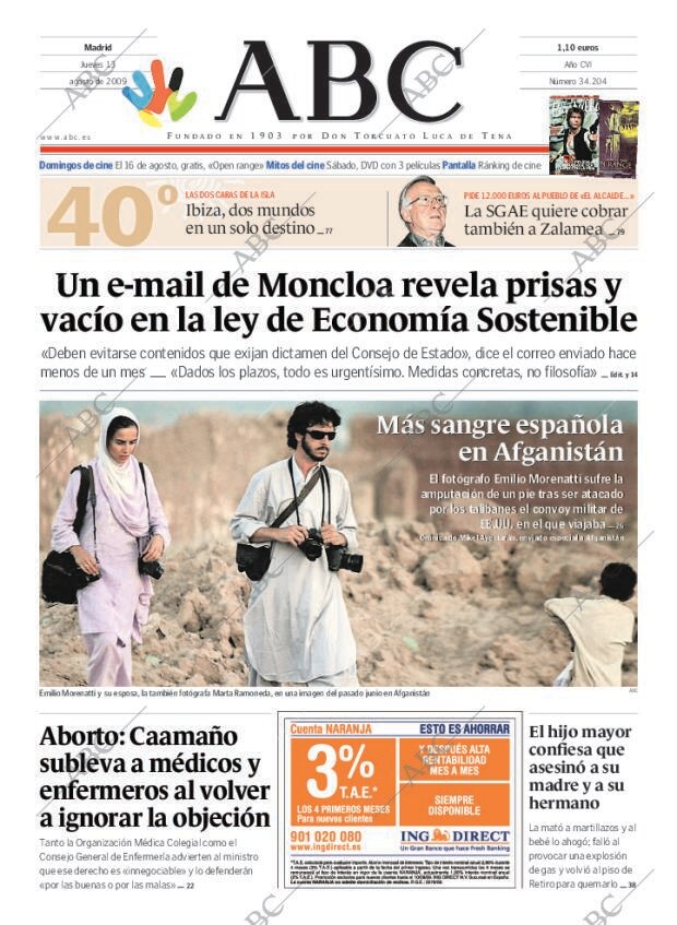 ABC MADRID 13-08-2009 página 1