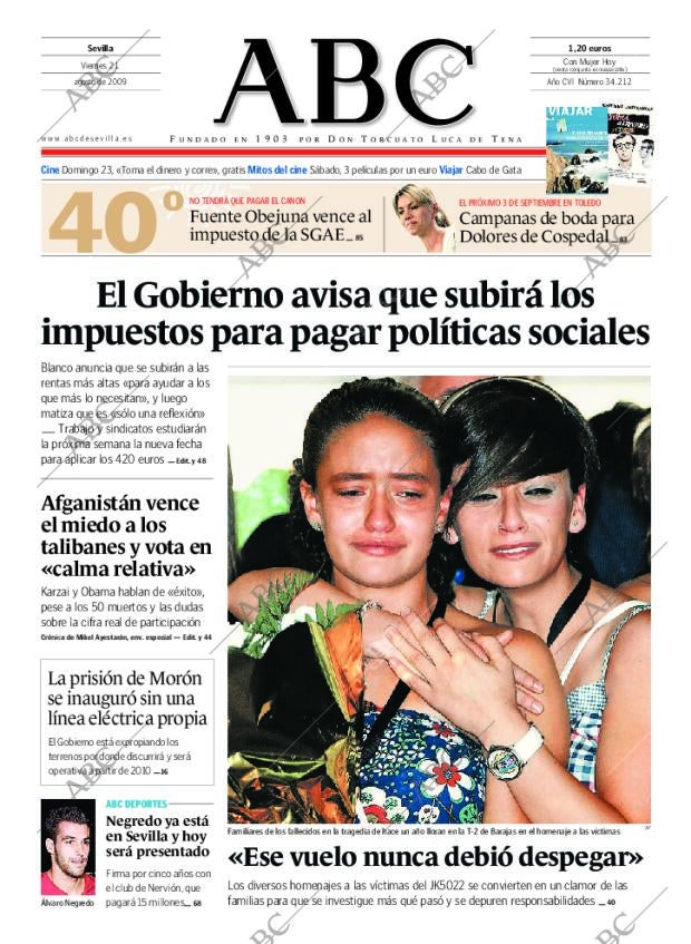 ABC SEVILLA 21-08-2009 página 1