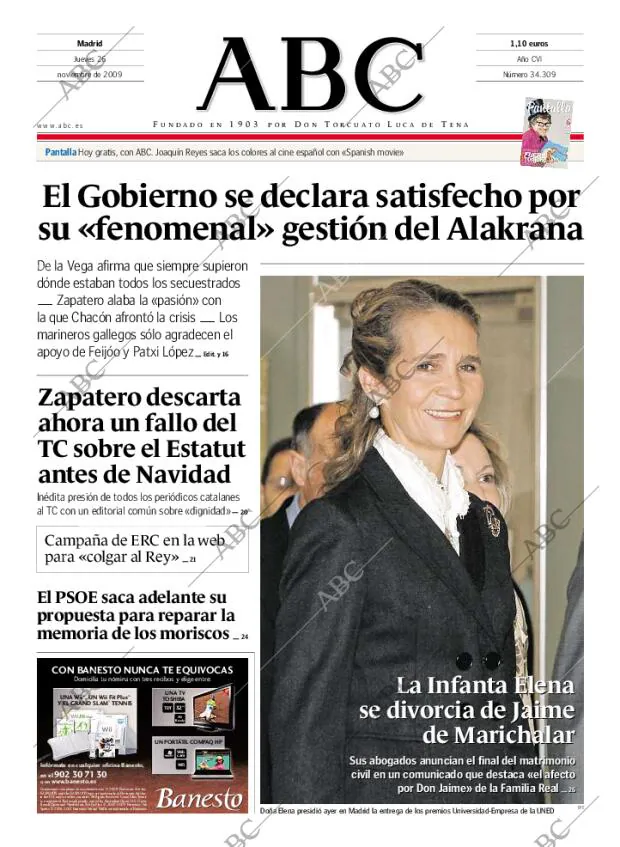 ABC MADRID 26-11-2009 página 1