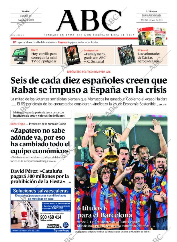 ABC MADRID 20-12-2009 página 1