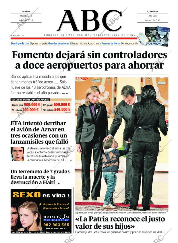 ABC MADRID 13-01-2010 página 1
