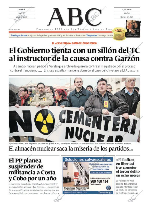 ABC MADRID 25-01-2010 página 1