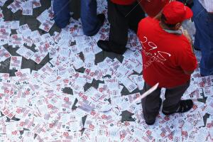 Mitin en la Plaza de Vistalegre convocado por los sindicatos UGT y CCOO, para...