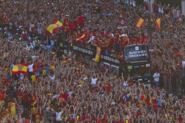 Celebración de la victoria de la selección española en la Eurocopa
