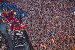 Celebración de la victoria de la selección española en la Eurocopa