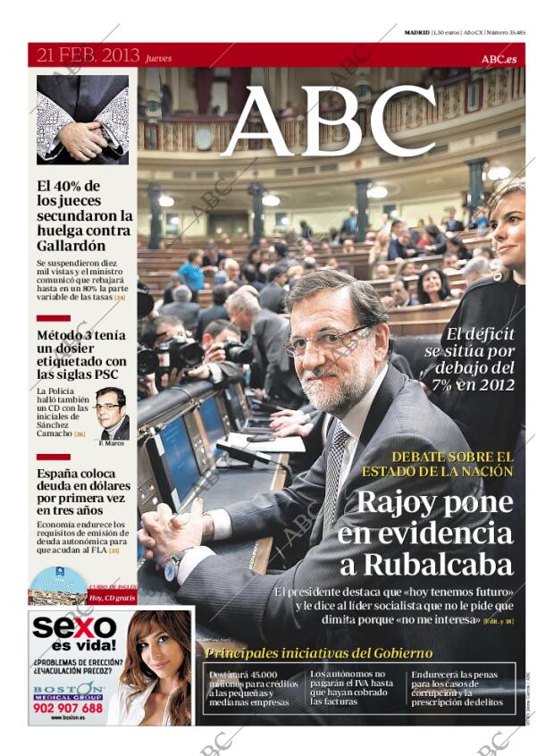 ABC MADRID 21-02-2013 página 1