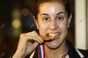 Carolina Marin nueva Campeona del mundo de badminton A su Llegada A Barajas