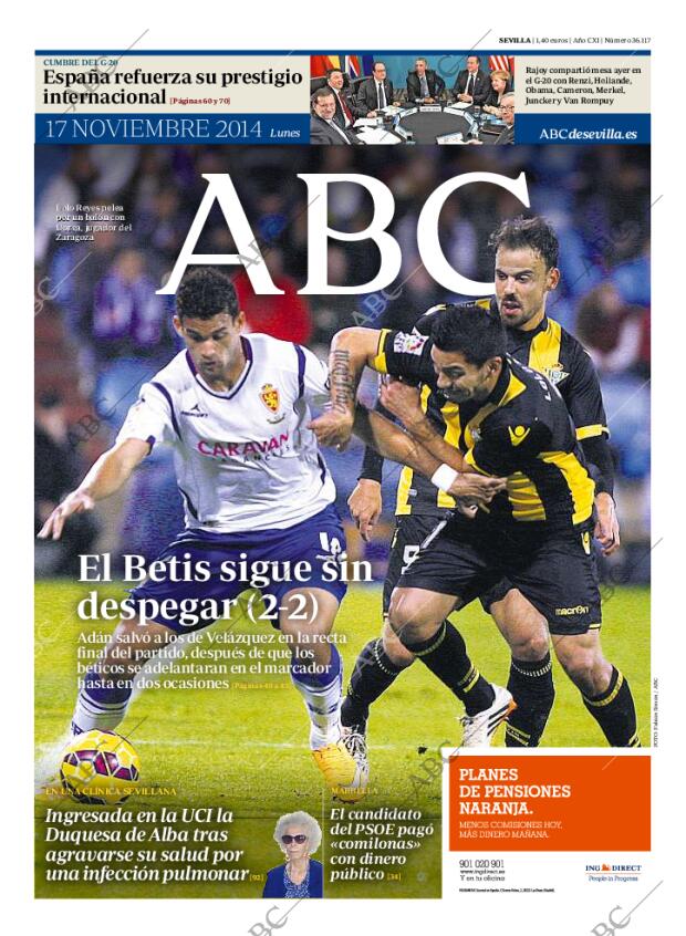 ABC SEVILLA 17-11-2014 página 1