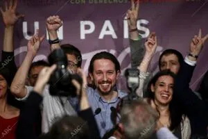 Pablo Iglesias de Podemos, en la noche electoral de las elecciones generales del...