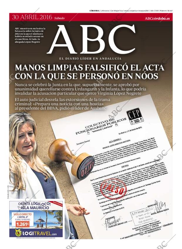 ABC CORDOBA 30-04-2016 página 1