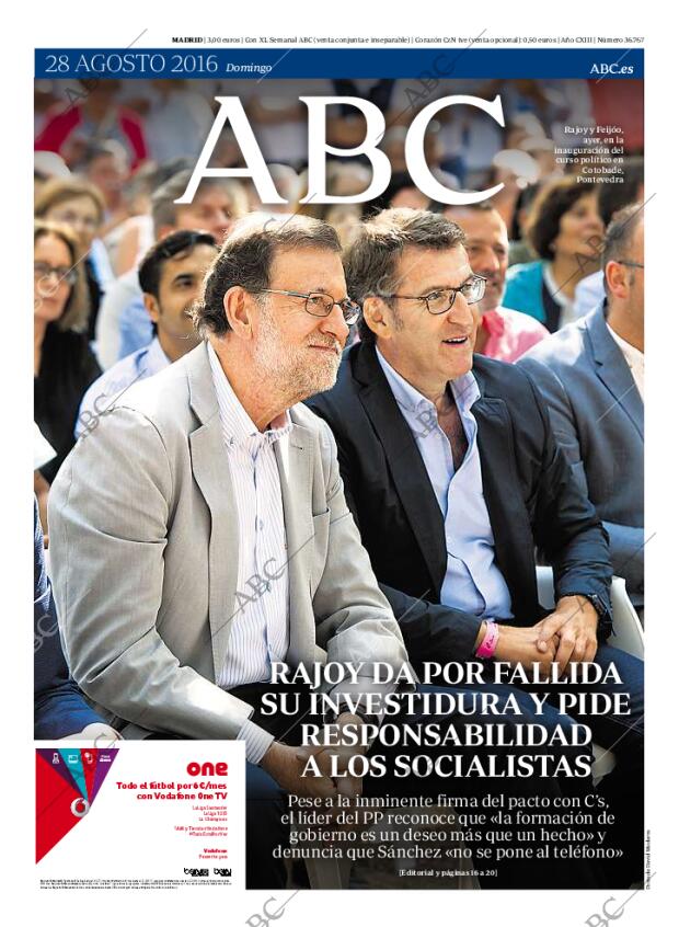 ABC MADRID 28-08-2016 página 1