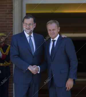 El presidente en funciones Mariano Rajoy recibe en La Moncloa, a Donald Tusk,...