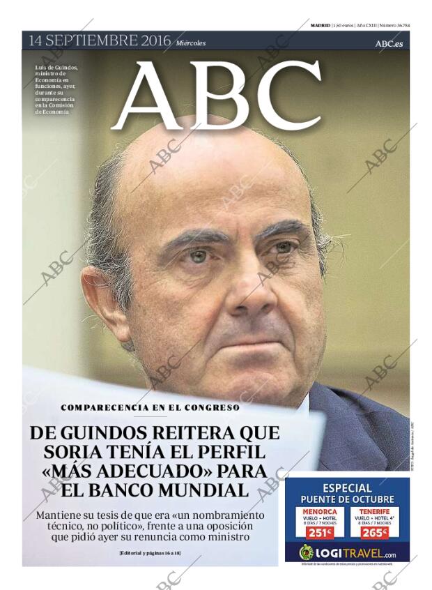 ABC MADRID 14-09-2016 página 1