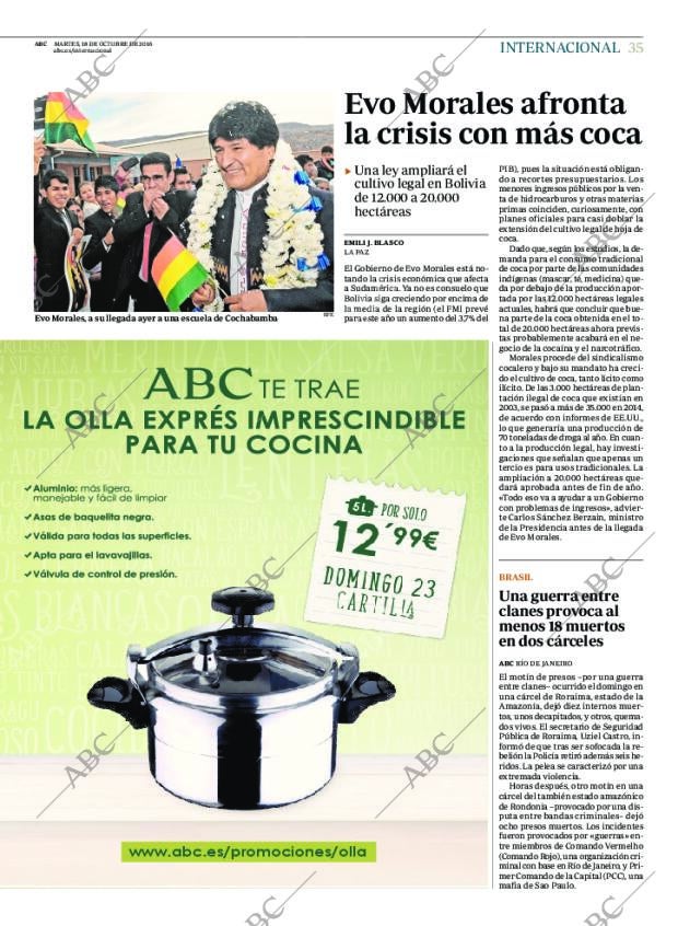 Periódico ABC MADRID 18 10 2016,portada Archivo ABC Olla a Presión Profesional Diario ABC | Cosas y muestras